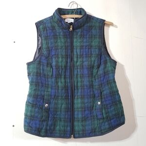 Croft & Barrow women's green blue plaid quilted vest, Size S